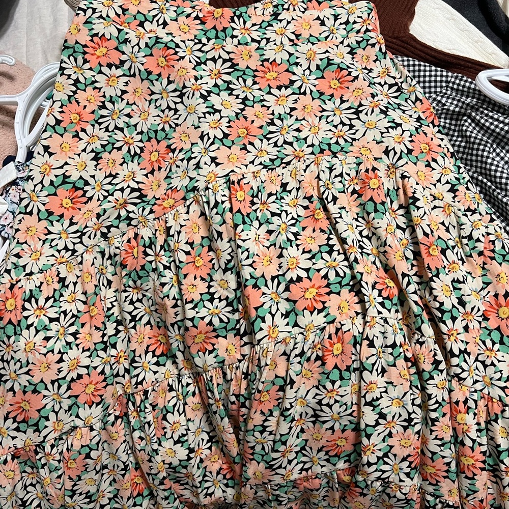 Petal & Pup Floral A-Line Skirt - Orange and Green